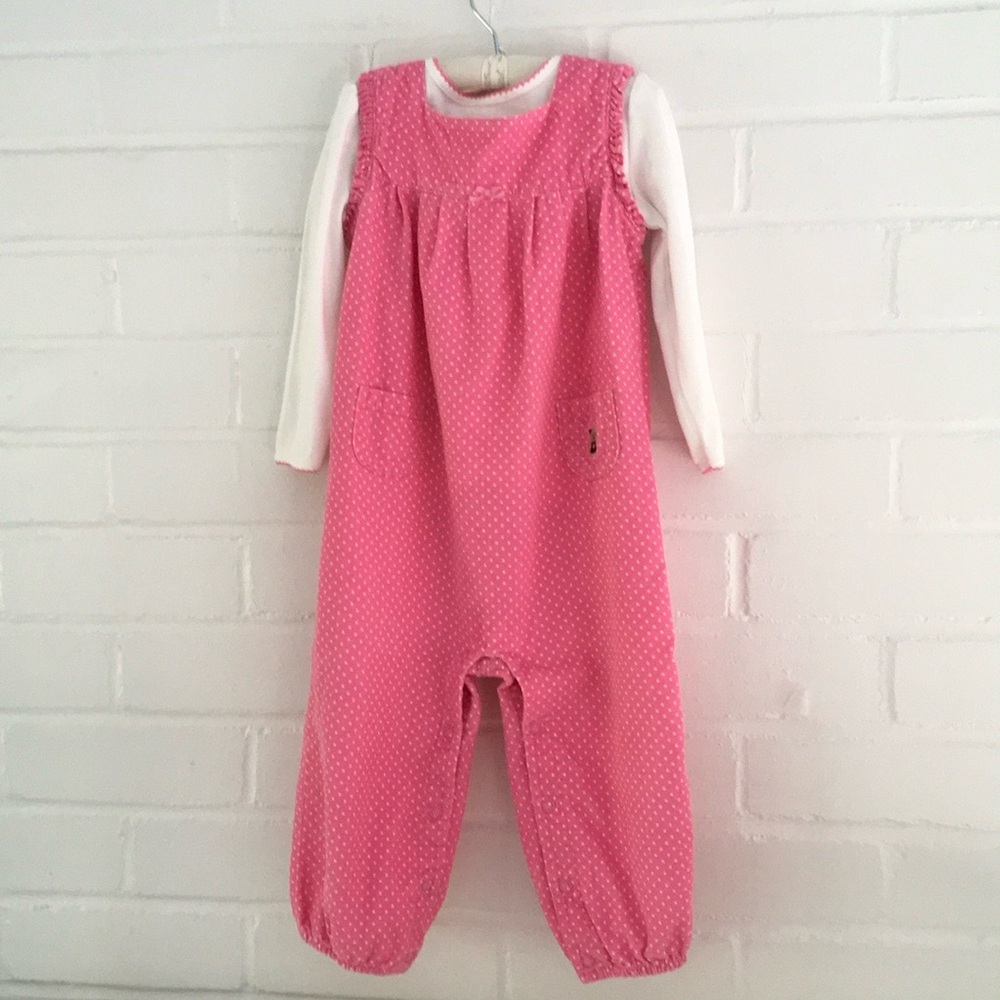 carters toddler girls pink polka dot cordoroy two- piece overall set size 24